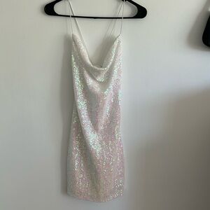 Sequin Shiny White Mini Dress With Criss Cross Back